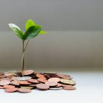 Planta que crece sobre un montón de monedas, símbolo de empezar a invertir con poco dinero