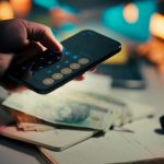 Persona usando la calculadora del móvil sobre billetes para revisar comisiones bancarias